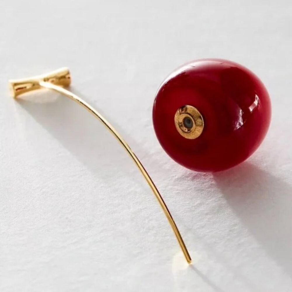 Anthropologie ๐ Dark Cherry Drop Wire Earrings Gold Stem 44.00 NEW - Picture 5 of 6